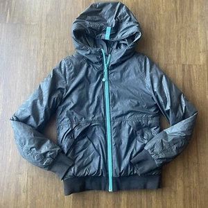 Ivivva Lululemon Jacket Girls 12 Reversible Puffer Insulated Hooded Black Grey - Picture 1 of 19