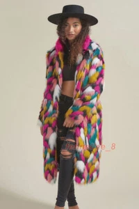 New Women's Faux Fur Women's Coat Medium Long Fashion Korean Rainbow Collar - Picture 1 of 22