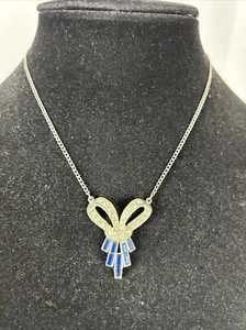 Choker Necklace 15.5" Art Deco Blue & Clear Rhinestone Spring Ring Clasp Vintage - Picture 1 of 8