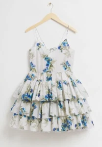 & other stories Strappy Silk Blend Layered mini Dress floral ruffle blue US 4 - Picture 1 of 15