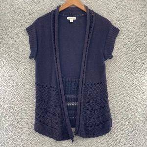 Coldwater Creek Sweater Womens Medium Navy Linen Blend Cap Sleeve Open Cardigan - Bild 1 von 12
