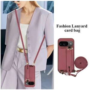 Custodia per Google Pixel 10 9 Pro 8A 7A in pelle con cordino a tracolla e slot per schede - Foto 1 di 14