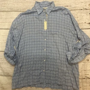 Camisa Max Studio Manga Larga a Cuadros Para Mujer Azul y Blanco Talla XL Top NUEVA - Imagen 1 de 10