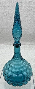 Vntg Italian Art Deco Glass Genie Bottle Bubble Hobnail with Stopper Blue Teal - Picture 1 of 3