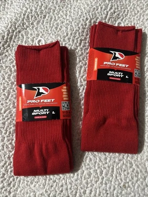 2 pares de calcetines multideportivos Pro Feet rojo escarlata nuevos con etiquetas talla L para hombre y mujer Foto 1 de 3