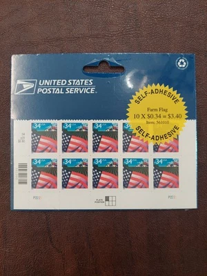 Scott#3495a, 34 Cent Flag over Farm (S/A), 10 Stamp Sheet, USPS Packaing, MNH,VF - Image 1 of 2