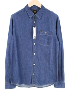 LEE Leesure Men's M Mid-Blue Denim-Look Shirt Classic Spread Button-Up * - Picture 1 of 8