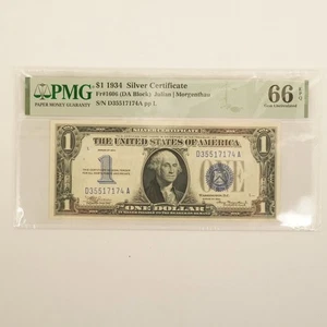1934 $1 Silver Certificate Fr#1606(DA Block) PMG 66 Gem UNC - Free Shipping USA - Picture 1 of 5