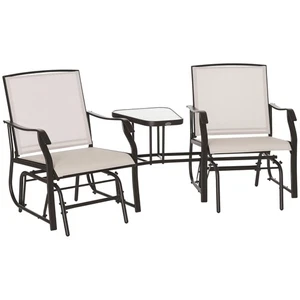 Outdoor Double Patio Rocker Glider Chairs w/Table, Backyard, Garden, Porch Deck - Picture 1 of 11
