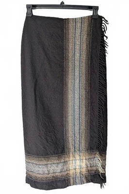 Falda envolvente vintage marrón y a rayas para mujer con detalle de flecos Foto 1 de 4