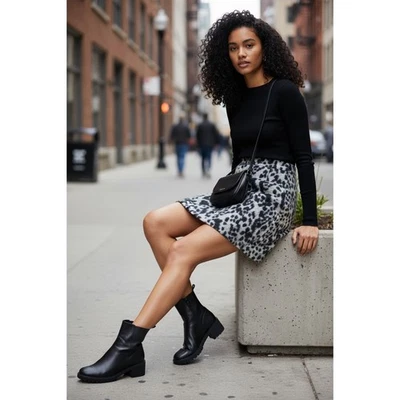 Minifalda lápiz Ann Taylor mezcla lana leopardo negra blanca talla 4 Foto 1 de 4