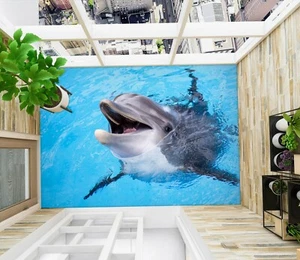 3D Cute Dolphin 33RAIN51 Floor WallPaper Murals Wall Print Decal AJ Honey - Picture 1 of 6