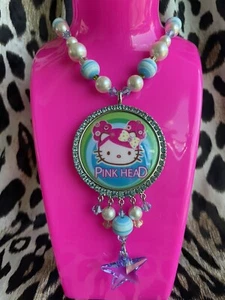 Tarina Tarantino Pink Head Puff Hair Hello Kitty Pearl Swarovski Star Necklace - Picture 1 of 13