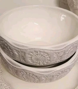 Celeste White by American Atelier Set of 4 White Embossed Cereal Soup Bowls NEW - Picture 1 of 3