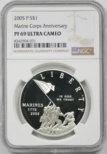 2005-P Marine Corps Anniv $1 NGC PF 69 UCAM Modern Commemorative Silver Dollar - Picture 1 of 4