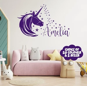 UNICORN Wall Sticker Girls PERSONALISED ANY NAME Bedroom Vinyl Decal Transfer #2 - Picture 1 of 25