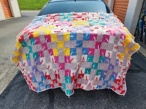 Antiker Amish Patchwork Quilt Queen Size Garn gebunden Baumwolle Unterlage tolle Farbe - Bild 1 von 3