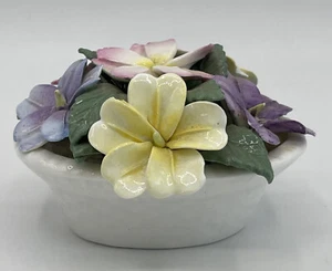 Vintage Crown Staffordshire April Bone China Flowers in Basket 2.5” X 3.5” As Is - Picture 1 of 11