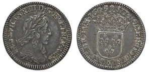 LOUIS XIII  1/12 ECU 2 EME POINCON DE WARIN 1643 A ROSE   G.46 - Bild 1 von 1