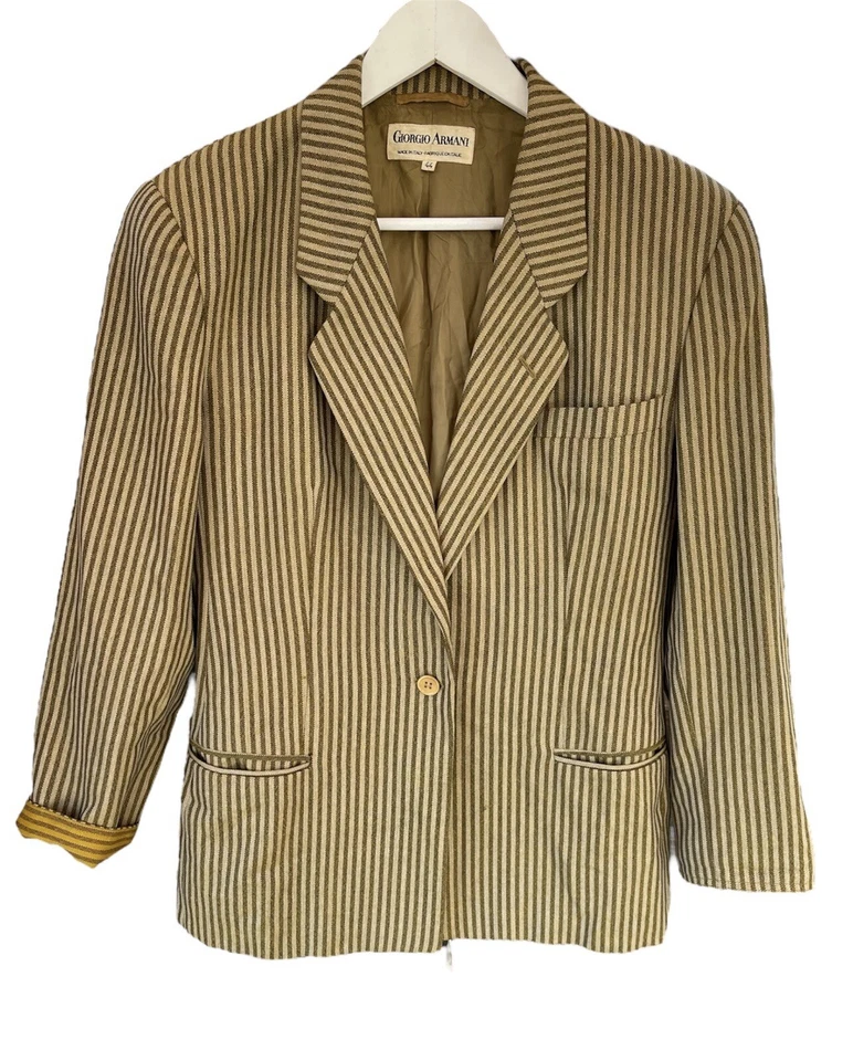 Blazer Giorgio Armani Vintage Años 80 Cóctel Rayas Lana Amarillo/Verde 44 R Foto 1 de 4