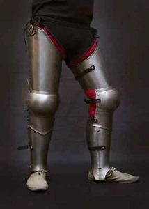 18GA Steel SCA LARP Medieval German full Leg Armor With Greaves & Knee Cuisse - Picture 1 of 4