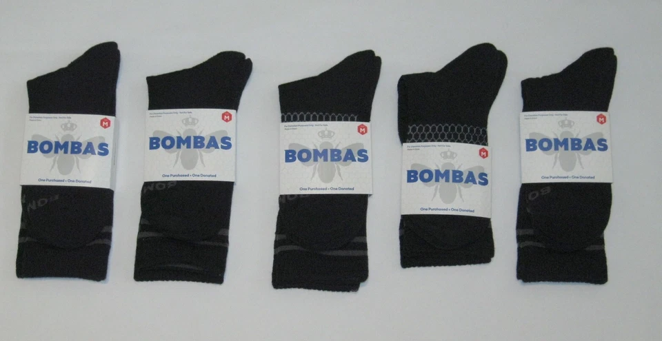 Bombas Performance Crew Socks 4 Pairs Size Medium Black Mens 6-9 Womens 7-11.5
