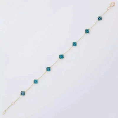 Brazalete Topacio Azul Londres Creado en Laboratorio Cojín 5.00 CT Acabado Dorado Plata 925 Foto 1 de 4