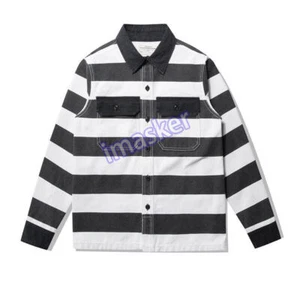 OKONKWO Heavy Prisoner Striped Jacket Thick Canvas Motorcycle Motorcycle Jacket - Picture 1 of 25