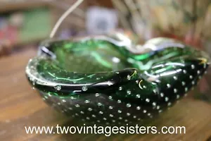 Murano Green Vintage Bubble Glass Ashtray - Picture 1 of 8