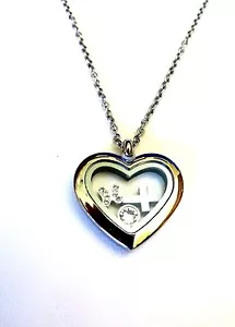 Stainless Steel Floating Glass Heart Locket Charm Necklace Pendant - Picture 1 of 5