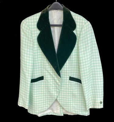 Chaqueta de esmoquin verde a cuadros vintage After Six solapas de terciopelo años 70 38L para hombre Foto 1 de 3
