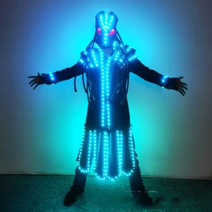 LED Robot Costume Suit Illuminated Party Show Dance Glow Light Clothing Helmet - Picture 1 of 6
