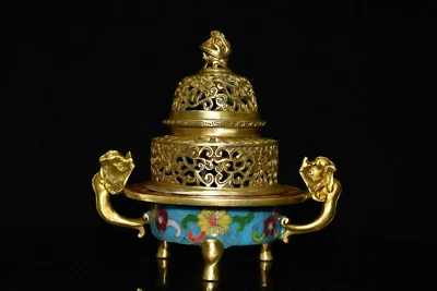 7'' Chinese Cloisonne Copper Incense burner animal censer old Brass Pot - Imagem 1 de 4