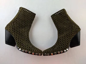 NEU Jeffrey Campbell 6,5 olivgrün Wildleder perforiert Stiefelette Absatz Nieten - Bild 1 von 15