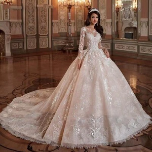 IS-Neu mit Etikett Luxus US18W Brautkleid Langarm Perlen Blumen U-Ausschnitt Hochzeitskleid - Bild 1 von 9