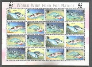 GRENADA GRENADINES 2001, FISH, W.W.F., Scott 2294 SHEET OF 4 SETS, MNH - Picture 1 of 1