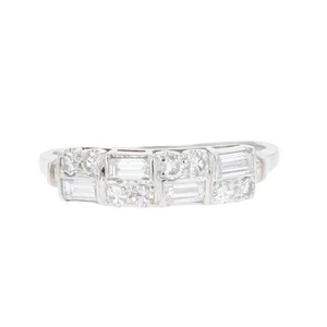 .37ctw Baguette and Round Cut Diamond Wedding Band Ring Platinum Size 7.25 - Picture 1 of 6