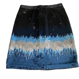 Per Se Silk Allover Sequins Pencil Skirt Black Blue Silver Sz 2 Rave Disco Fairy - Picture 1 of 7