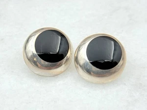 Vintage Sterlingsilber Taxco Mexiko ovale schwarze Onyx Ohrstecker - Bild 1 von 3