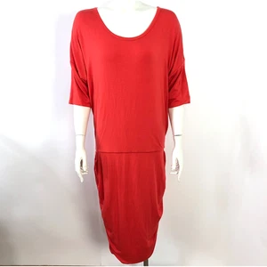 Athleta Solstice Tee Large Dress Midi Ruched Knee Dress Orange 243065 - Picture 1 of 15