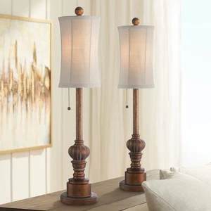 Traditional Buffet Table Lamps Set of 2 Wood Fabric for Living Room Bedroom - Picture 1 of 7