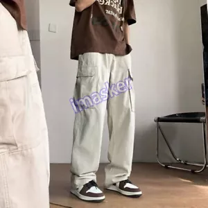 Cargo Pants Men Multi Pocket Trousers Man Summer Straight Multipockets Vintage - Picture 1 of 26