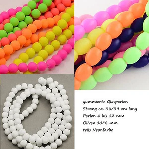1 Strang Glasperlen 8mm Glassbeads Schmuckperlen gummiert Neoanfarbe Rubber  - Bild 1 von 8