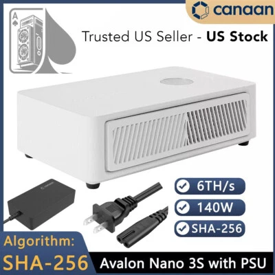 US Stock Canaan Avalon Nano 3S - 6TH/s with PSU BTC Solo Miner US Seller CA