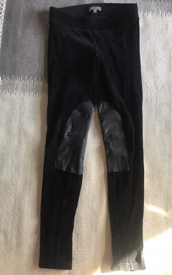 Legging Vince Negro Elástico Ancho Pana Terciopelo Parches Rodilleras Cuero Cordero S Foto 1 de 4