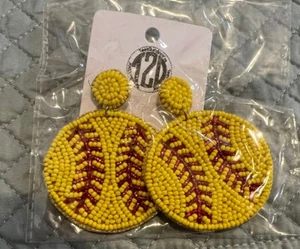 Softball Seed Bead Earrings Tees 2 Ur Door Yellow - Picture 1 of 1