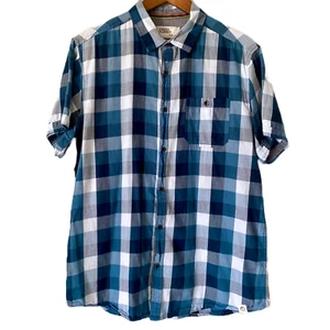 Free Planet Men's Large Blue Gingham Short Sleeve Casual 100% Cotton Button Down - Picture 1 of 11