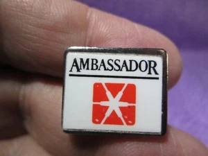 Ambassador Logo Lapel Hat Vest Pin - Silver Tone White & Red -/ 5H - Picture 1 of 4