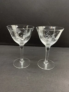 Vintage Crystal wheat etched wine glasses. Clear With Floral Design Set Of 2 - Picture 1 of 8
