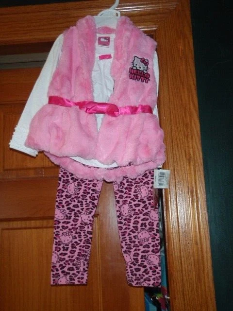 Bebé Niño Niñas 3 Piezas Fabuloso Hello Kitty Chaleco, Camiseta y Leggings de Piel Sintética Talla 2T Foto 1 de 4